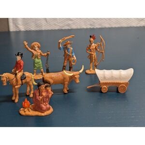8 Pc Safari Western Vinyl Figures Annie Oakley Cowboy Indians Horse Bull Lot